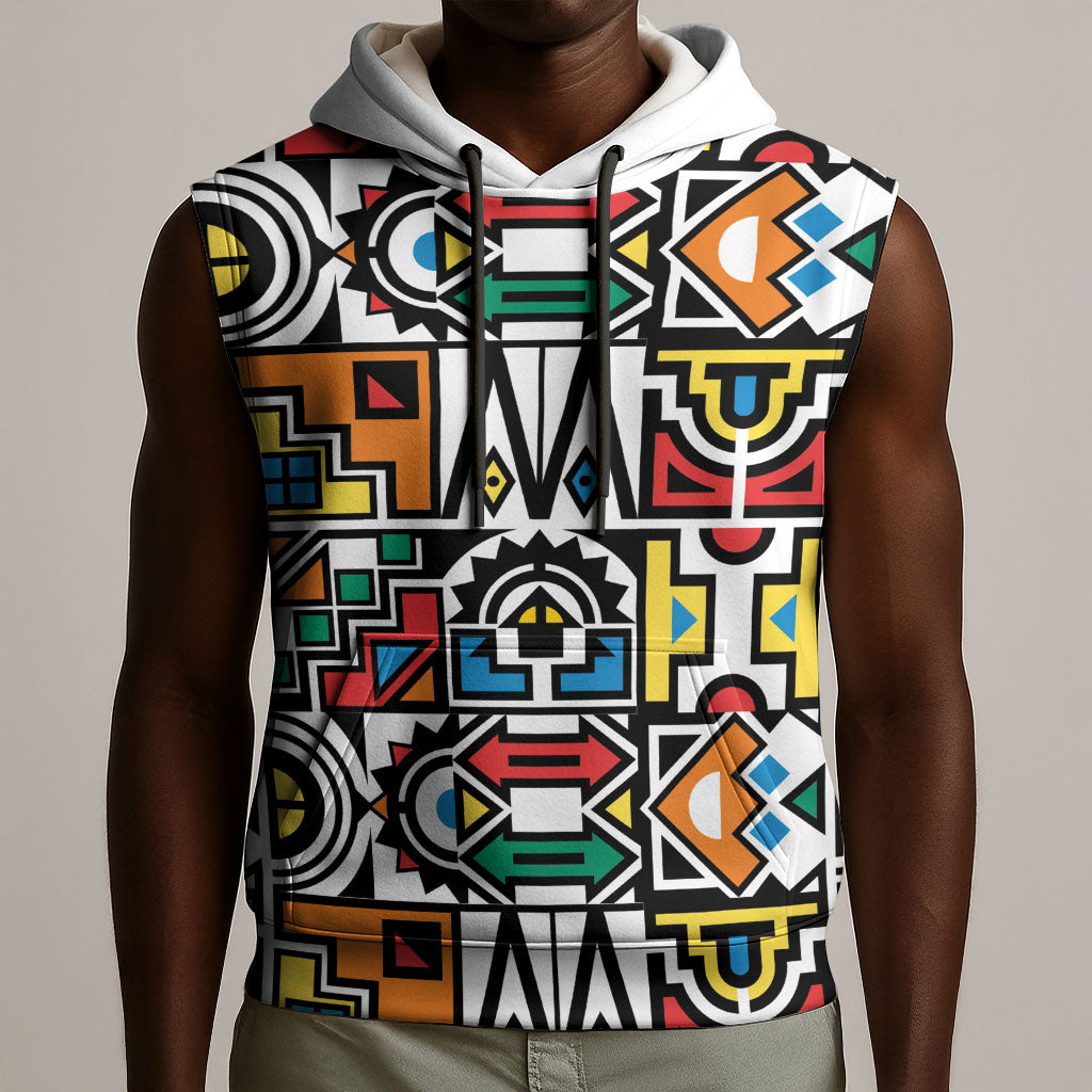 African Geometric Ndebele Patterns Sleeveless Hoodie