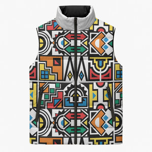 African Geometric Ndebele Patterns Sleeveless Puffer Jacket