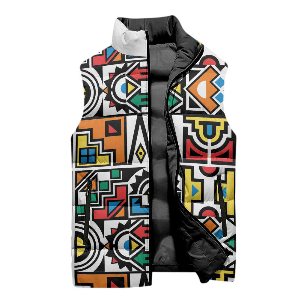 African Geometric Ndebele Patterns Sleeveless Puffer Jacket