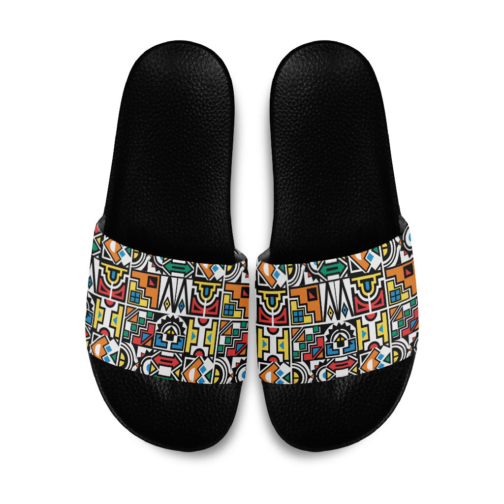 African Geometric Ndebele Patterns Slide Sandals