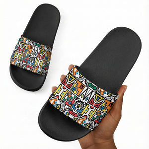 African Geometric Ndebele Patterns Slide Sandals