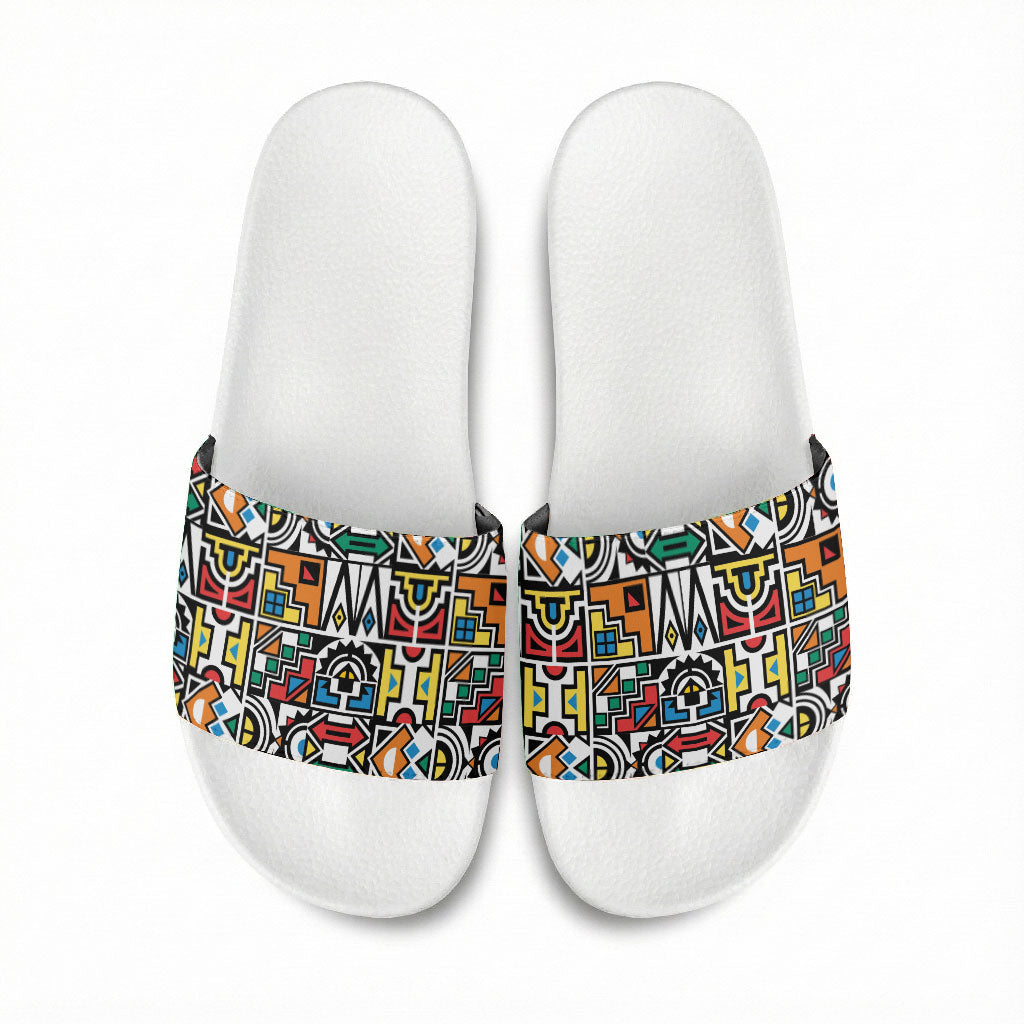 African Geometric Ndebele Patterns Slide Sandals