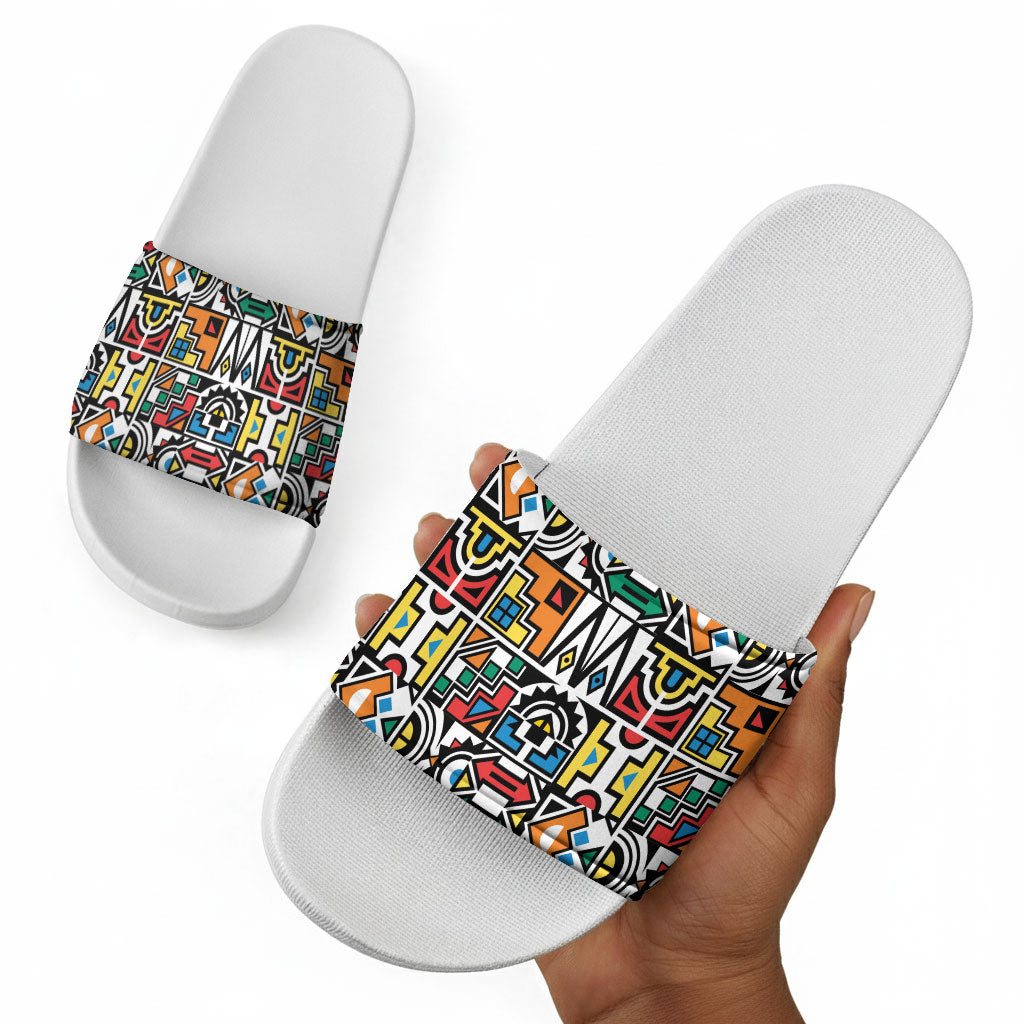 African Geometric Ndebele Patterns Slide Sandals