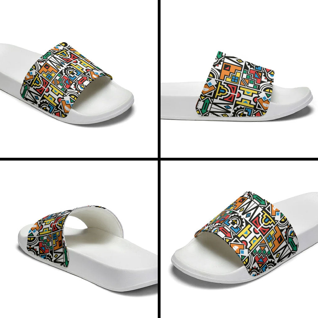 African Geometric Ndebele Patterns Slide Sandals