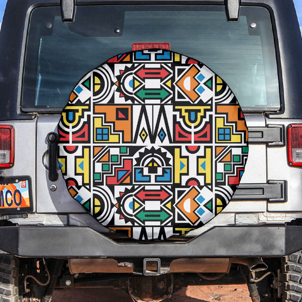 African Geometric Ndebele Patterns Spare Tire Cover