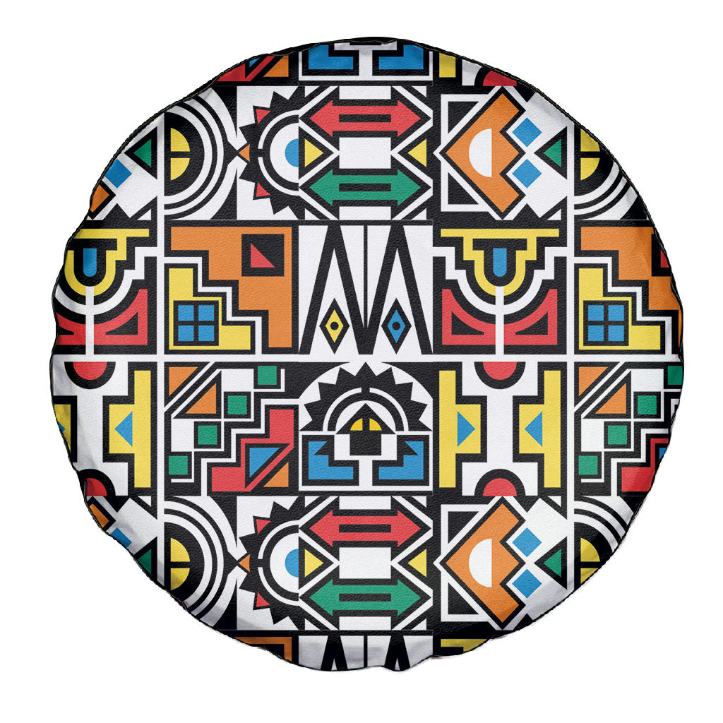 African Geometric Ndebele Patterns Spare Tire Cover