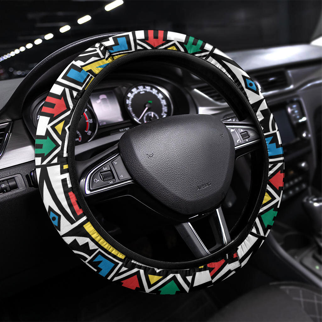 African Geometric Ndebele Patterns Steering Wheel Cover