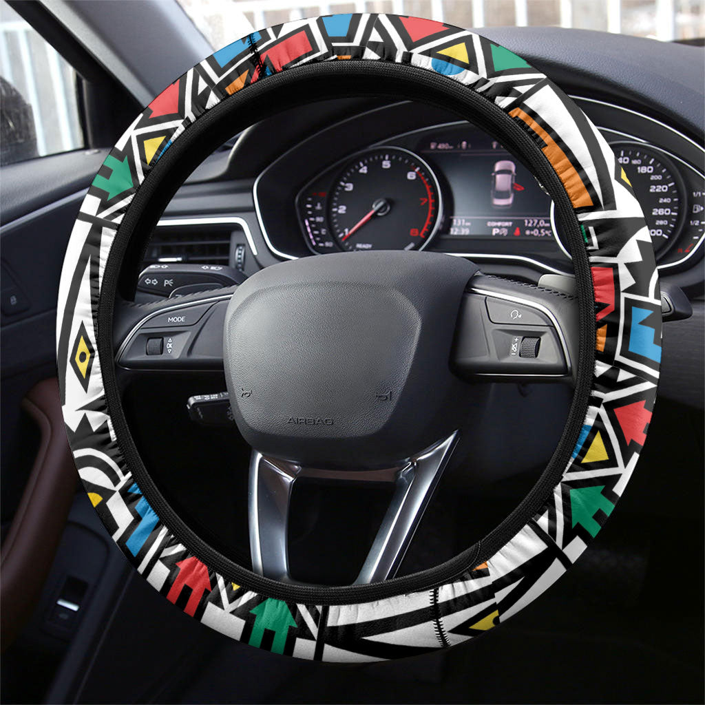 African Geometric Ndebele Patterns Steering Wheel Cover