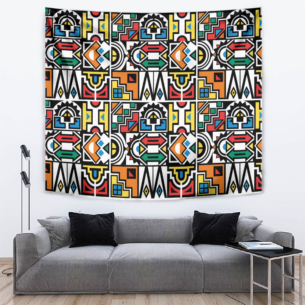 African Geometric Ndebele Patterns Tapestry