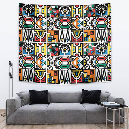 African Geometric Ndebele Patterns Tapestry
