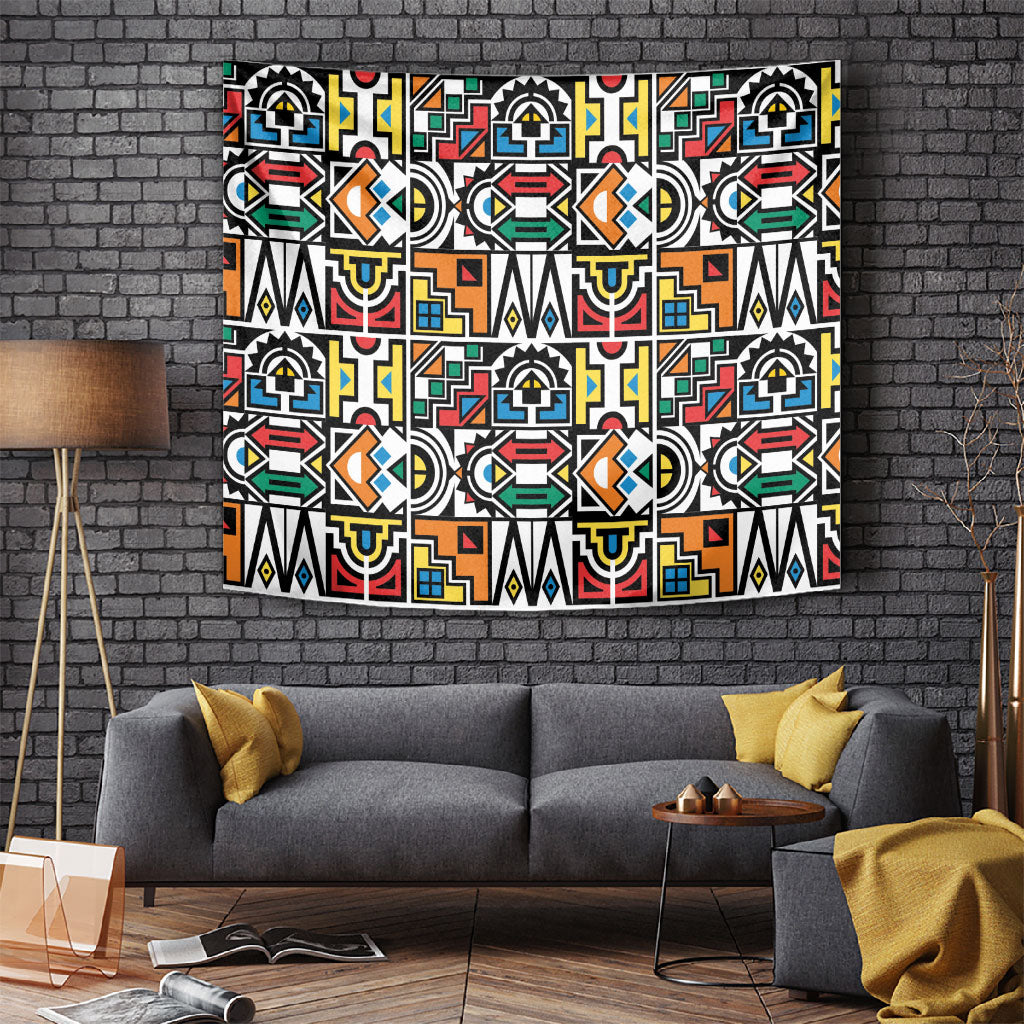 African Geometric Ndebele Patterns Tapestry