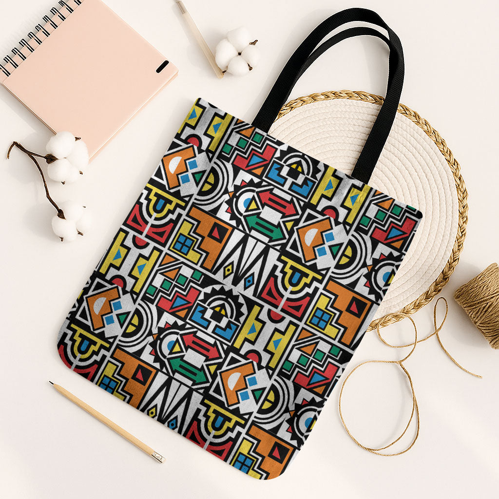 African Geometric Ndebele Patterns Tote Bag