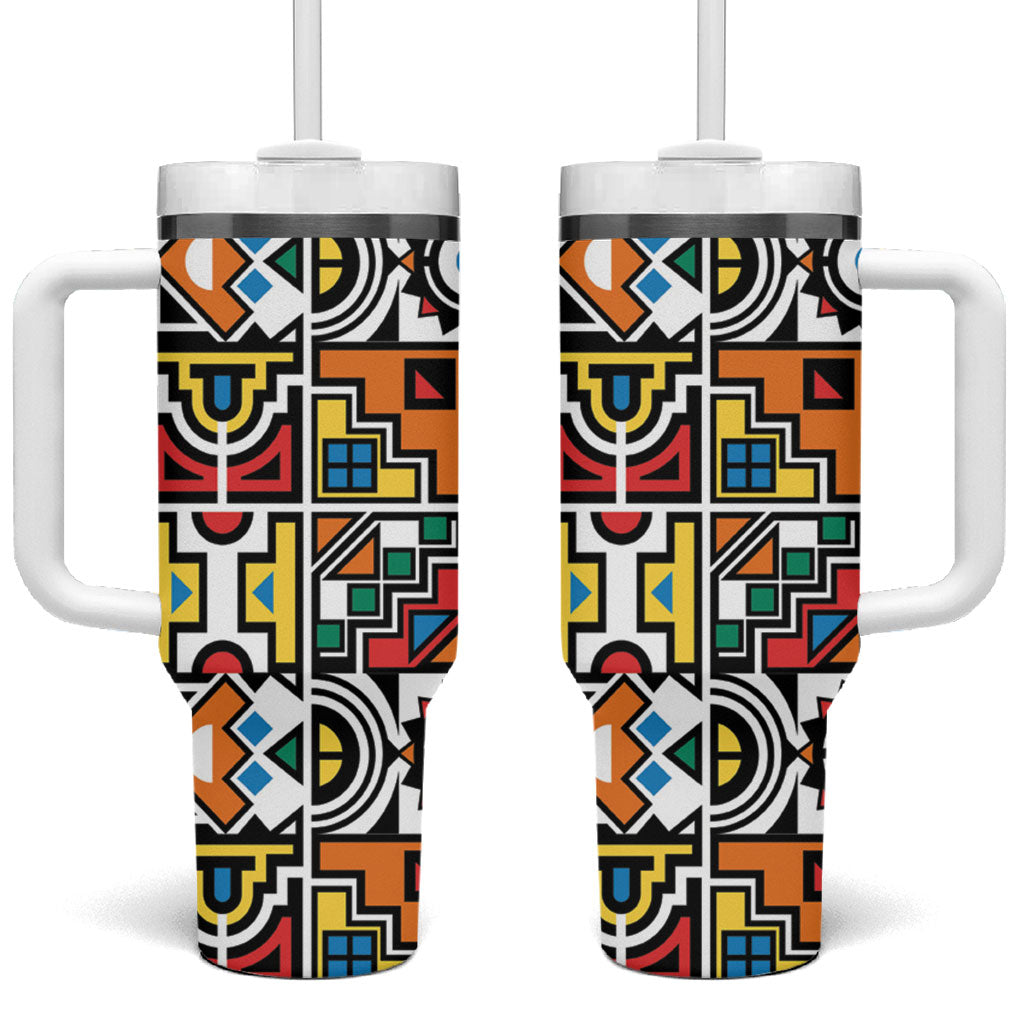 African Geometric Ndebele Patterns Tumbler With Handle
