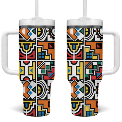 African Geometric Ndebele Patterns Tumbler With Handle