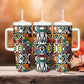 African Geometric Ndebele Patterns Tumbler With Handle