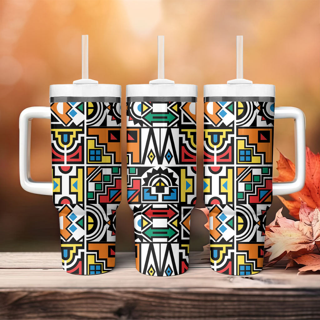 African Geometric Ndebele Patterns Tumbler With Handle