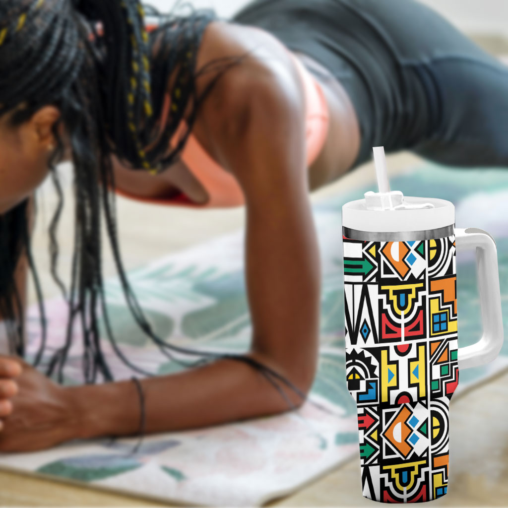 African Geometric Ndebele Patterns Tumbler With Handle