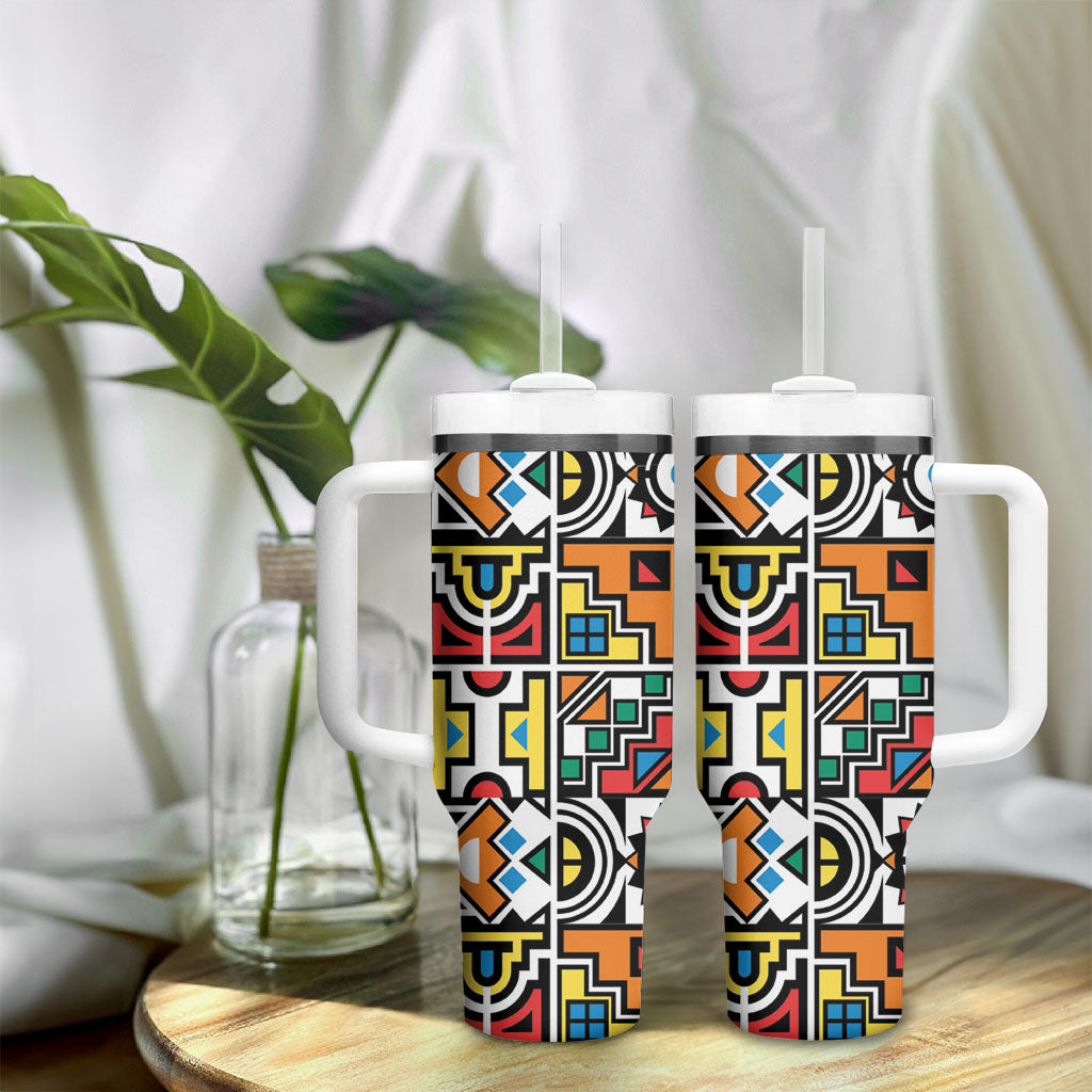 African Geometric Ndebele Patterns Tumbler With Handle