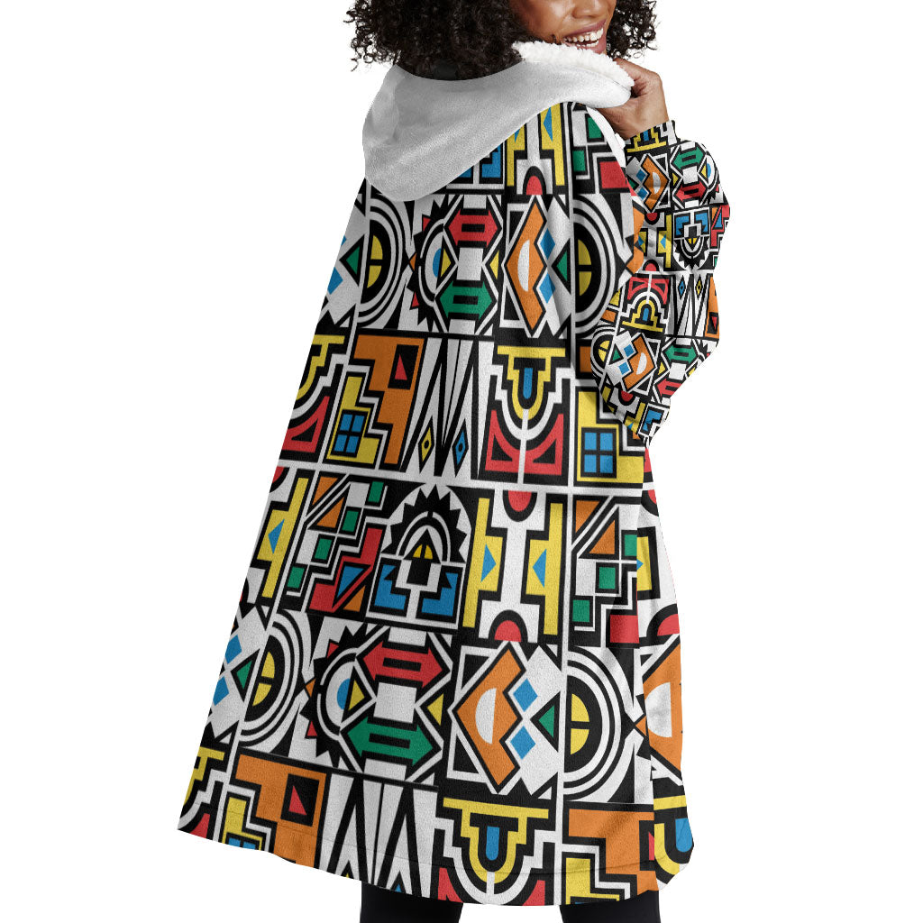 African Geometric Ndebele Patterns Wearable Blanket Hoodie