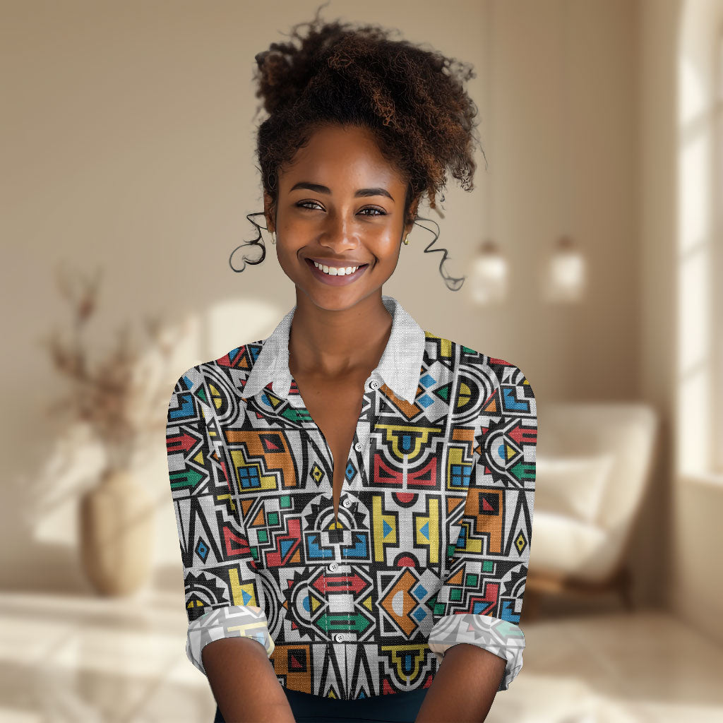 African Geometric Ndebele Patterns Women Casual Shirt