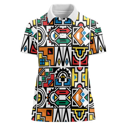 African Geometric Ndebele Patterns Women Polo Shirt