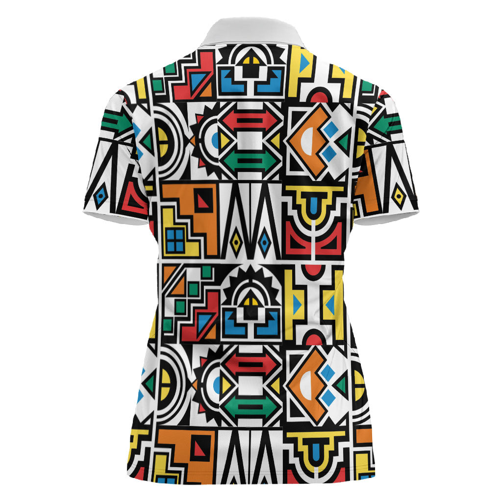 African Geometric Ndebele Patterns Women Polo Shirt