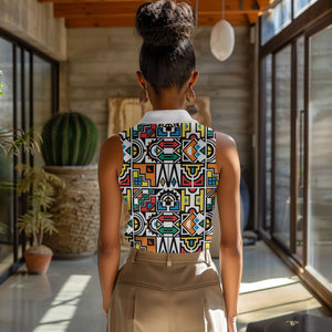 African Geometric Ndebele Patterns Women Sleeveless Polo Shirt