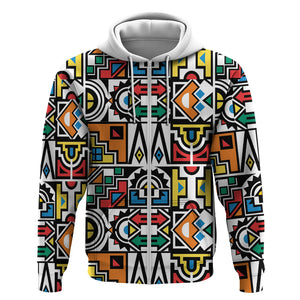 African Geometric Ndebele Patterns Zip Hoodie