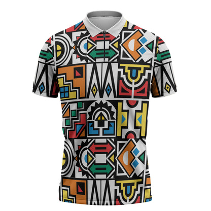 African Geometric Ndebele Patterns Zipper Polo Shirt
