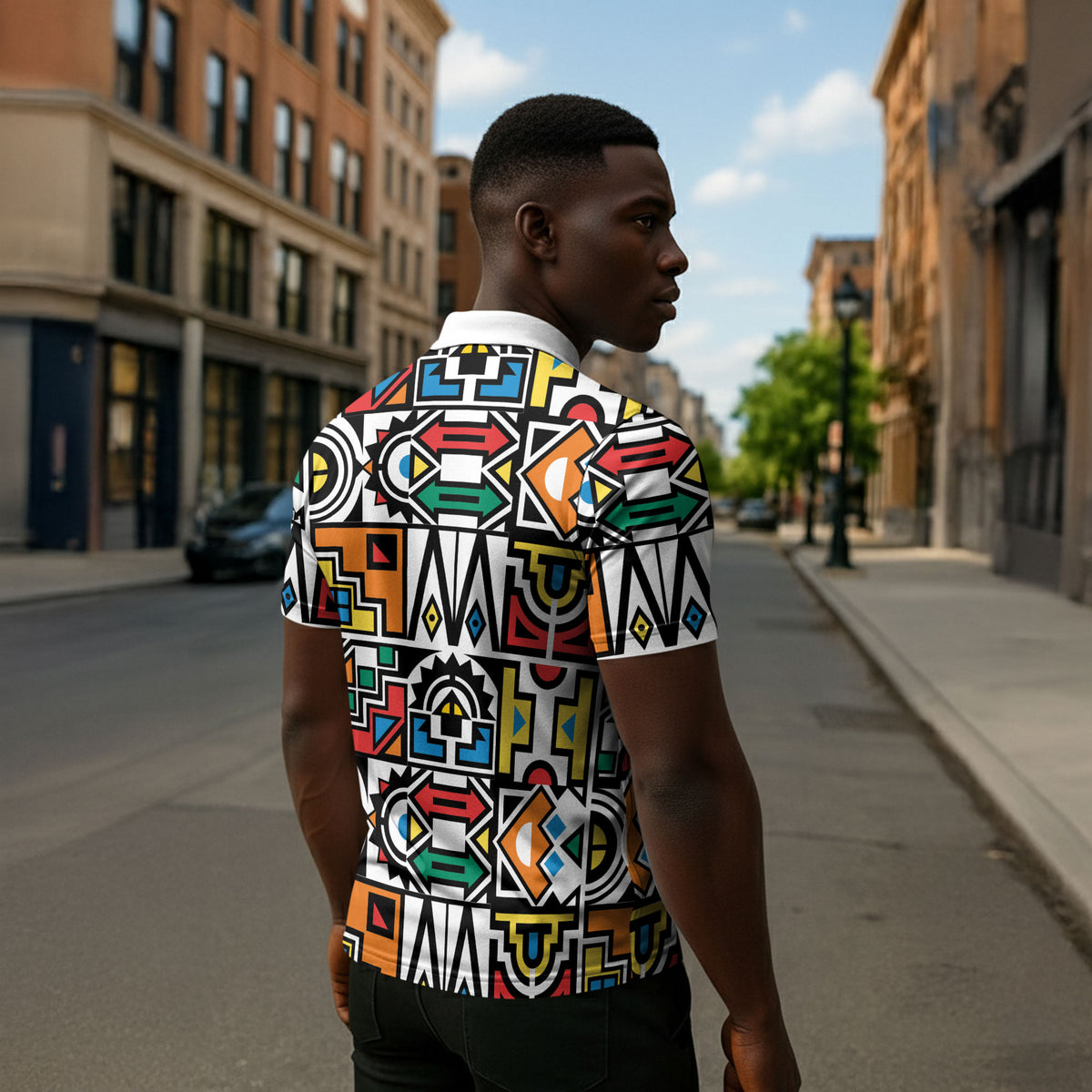 African Geometric Ndebele Patterns Zipper Polo Shirt
