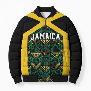 Afro-Jamaicans Football Custom Bomber Puffer Jacket Black Ethnic Motifs
