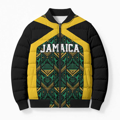 Afro-Jamaicans Football Custom Bomber Puffer Jacket Black Ethnic Motifs