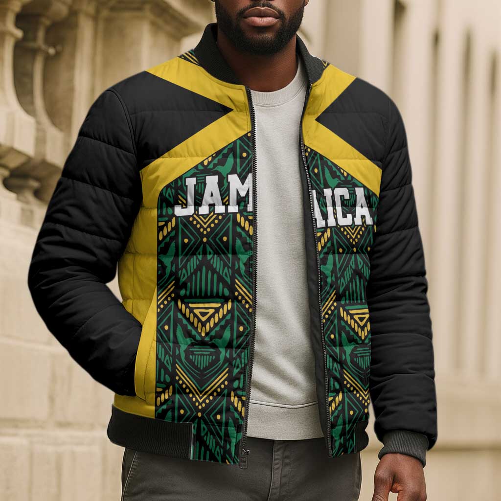 Afro-Jamaicans Football Custom Bomber Puffer Jacket Black Ethnic Motifs