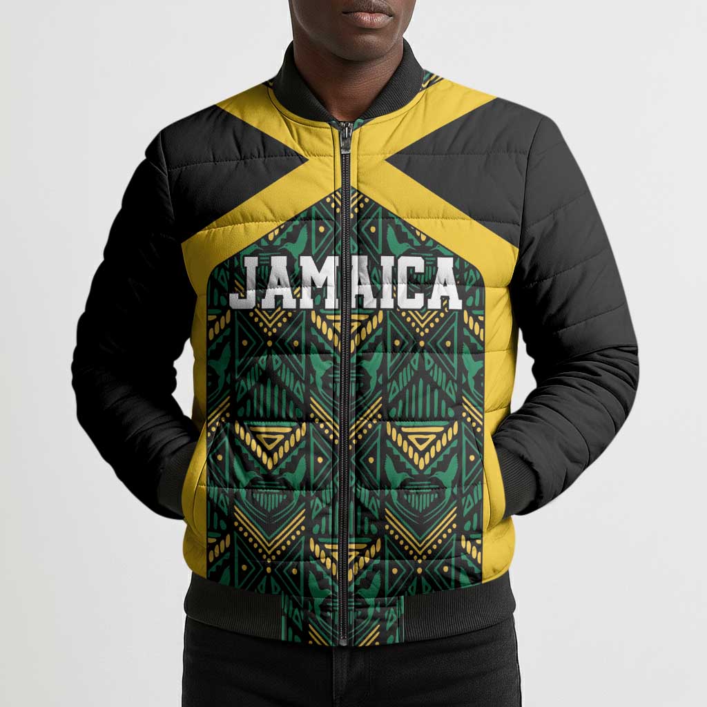 Afro-Jamaicans Football Custom Bomber Puffer Jacket Black Ethnic Motifs