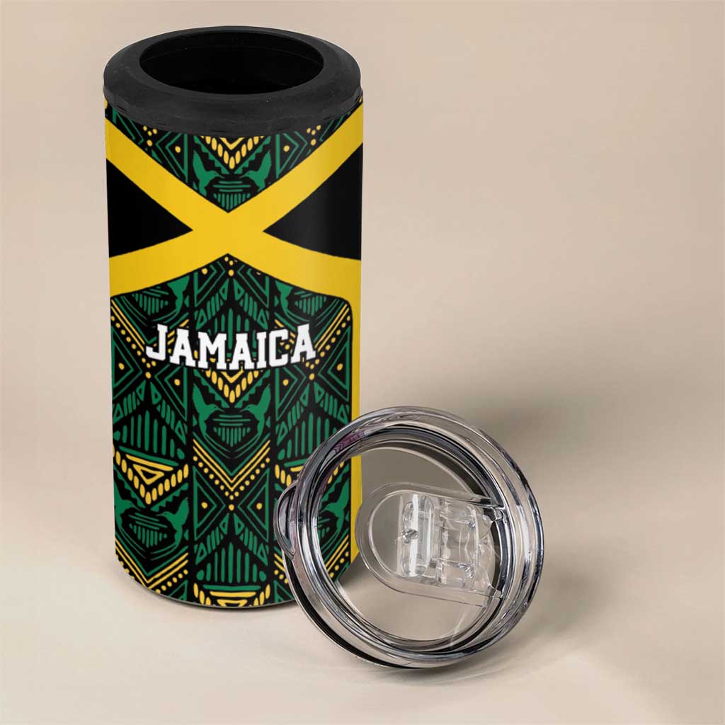 Afro-Jamaicans Football Custom 4 in 1 Can Cooler Tumbler Black Ethnic Motifs