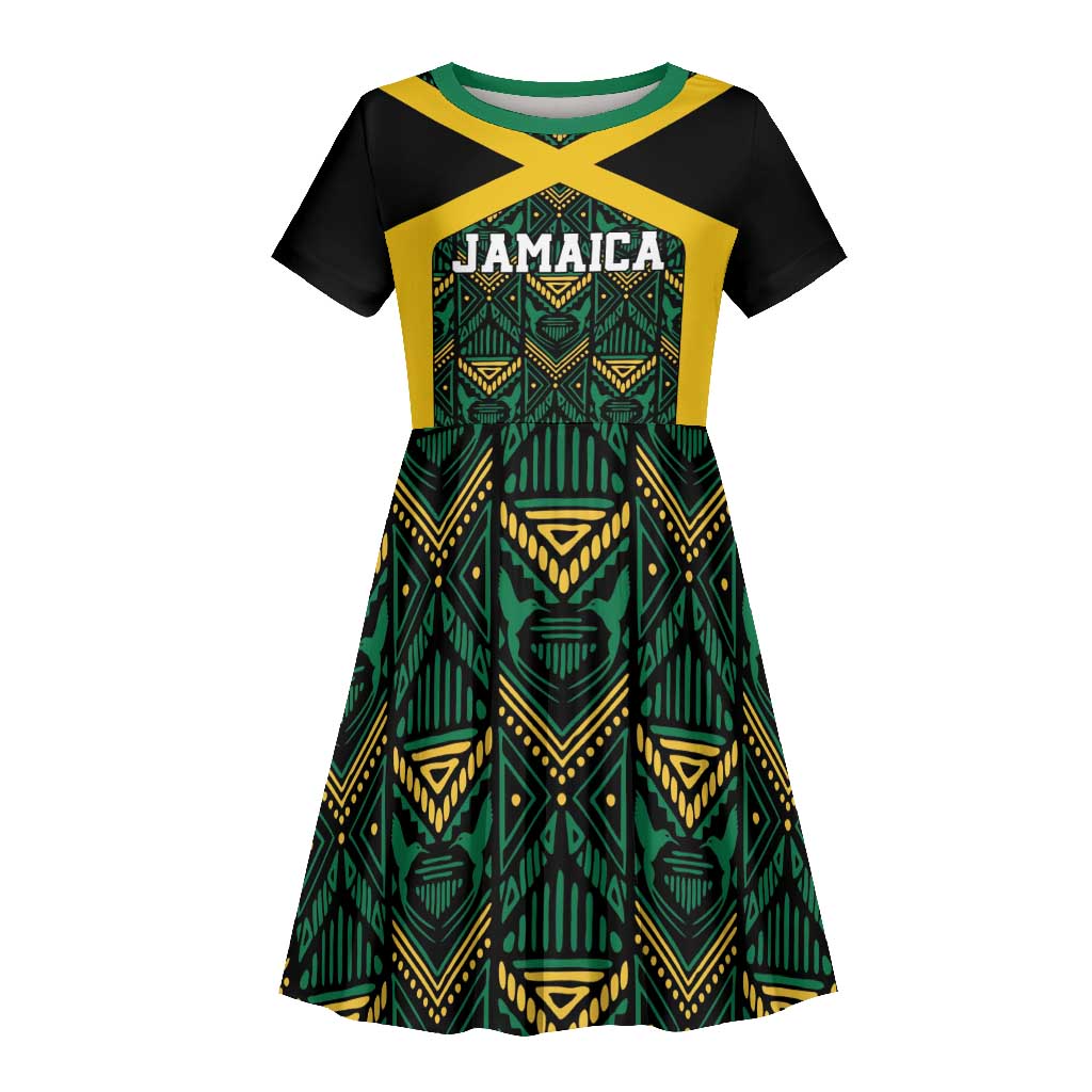 Afro-Jamaicans Football Custom Kid Short Sleeve Dress Black Ethnic Motifs