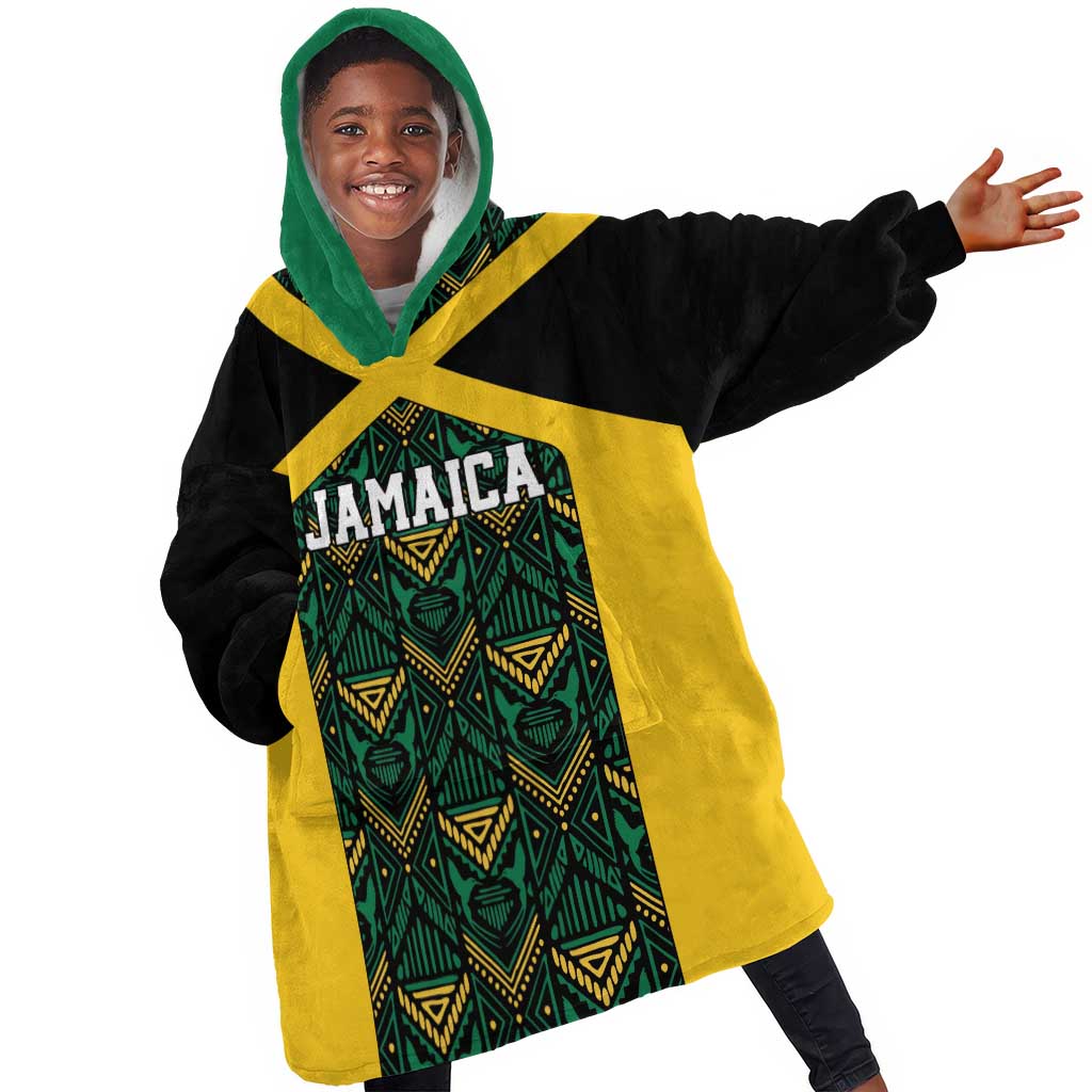 Afro-Jamaicans Football Custom Kid Wearable Blanket Hoodie Black Ethnic Motifs