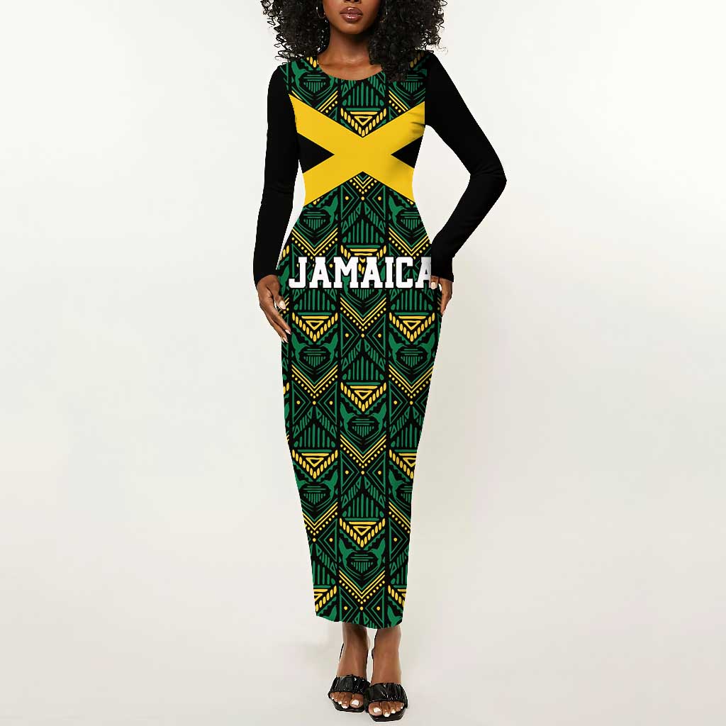 Afro-Jamaicans Football Custom Long Sleeve Bodycon Dress Black Ethnic Motifs