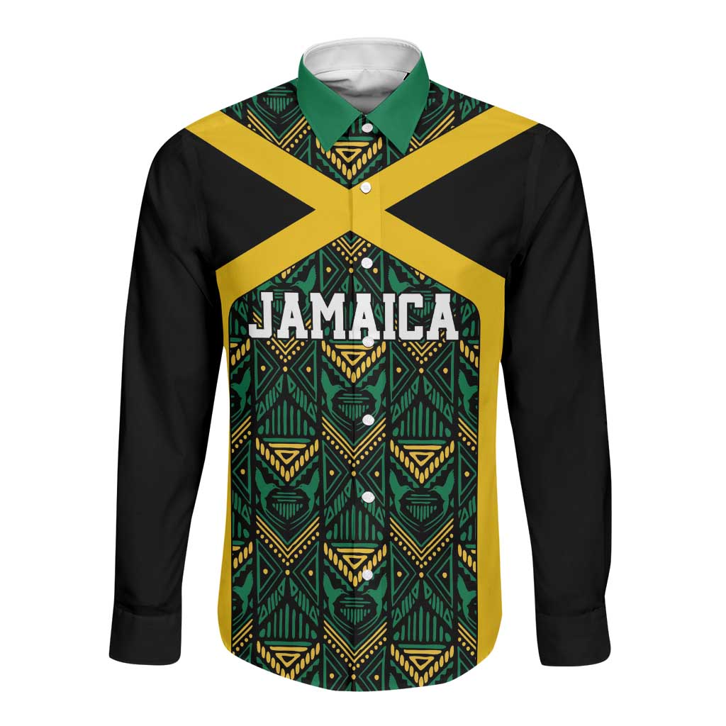 Afro-Jamaicans Football Custom Long Sleeve Button Shirt Black Ethnic Motifs