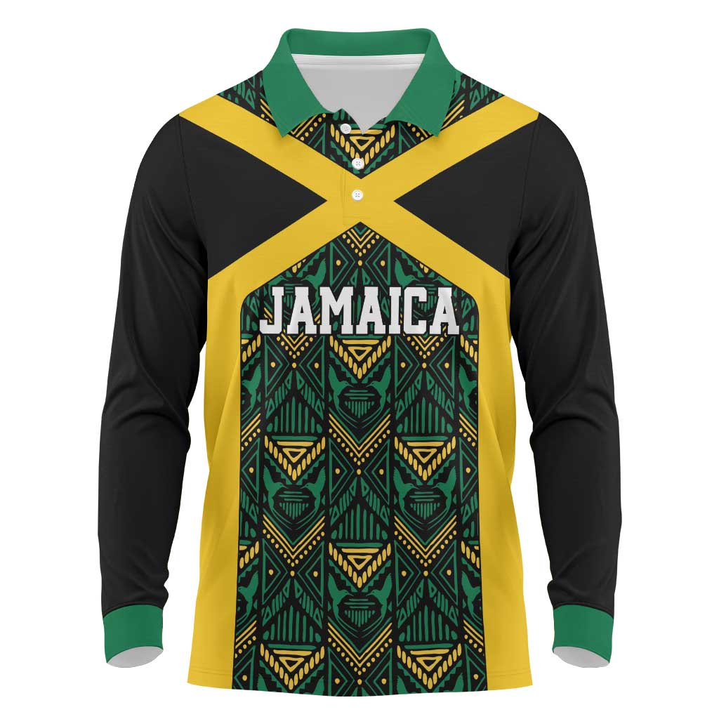 Afro-Jamaicans Football Custom Long Sleeve Polo Shirt Black Ethnic Motifs