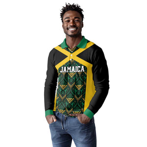 Afro-Jamaicans Football Custom Long Sleeve Polo Shirt Black Ethnic Motifs