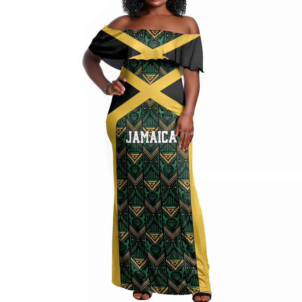 Afro-Jamaicans Football Custom Off Shoulder Maxi Dress Black Ethnic Motifs