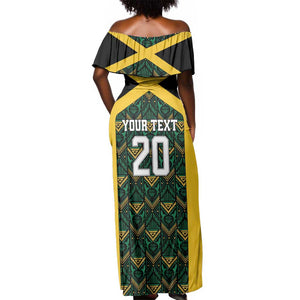 Afro-Jamaicans Football Custom Off Shoulder Maxi Dress Black Ethnic Motifs