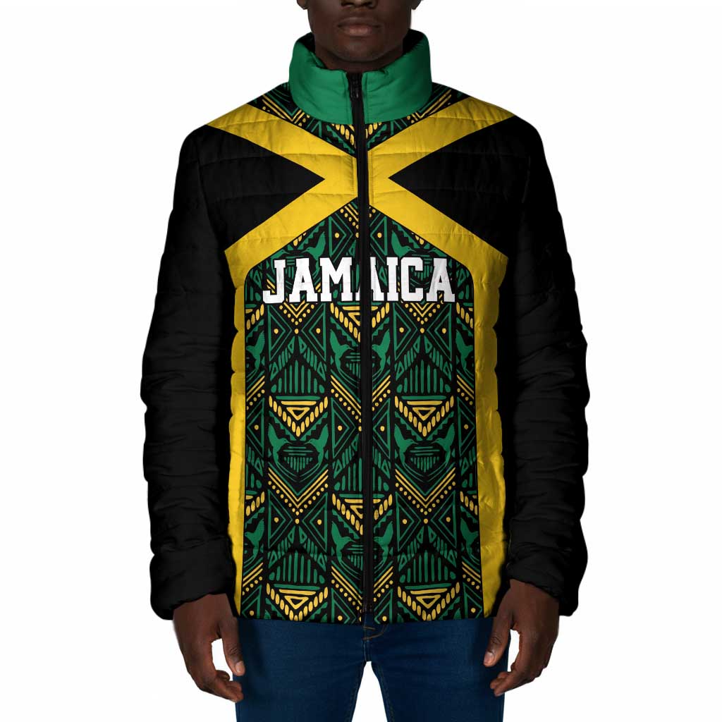 Afro-Jamaicans Football Custom Padded Jacket Black Ethnic Motifs
