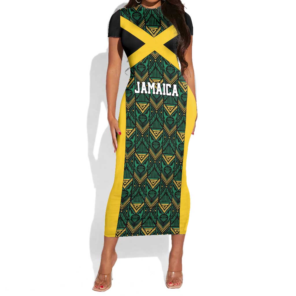 Afro-Jamaicans Football Custom Short Sleeve Bodycon Dress Black Ethnic Motifs