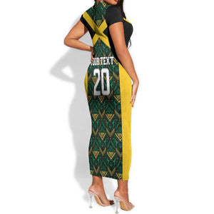 Afro-Jamaicans Football Custom Short Sleeve Bodycon Dress Black Ethnic Motifs