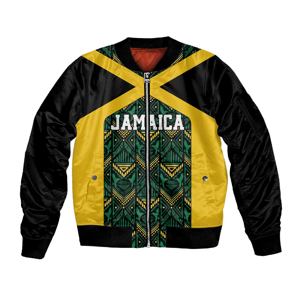 Afro-Jamaicans Football Custom Sleeve Zip Bomber Jacket Black Ethnic Motifs