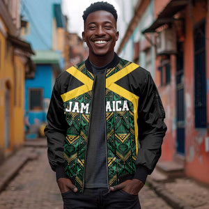 Afro-Jamaicans Football Custom Sleeve Zip Bomber Jacket Black Ethnic Motifs