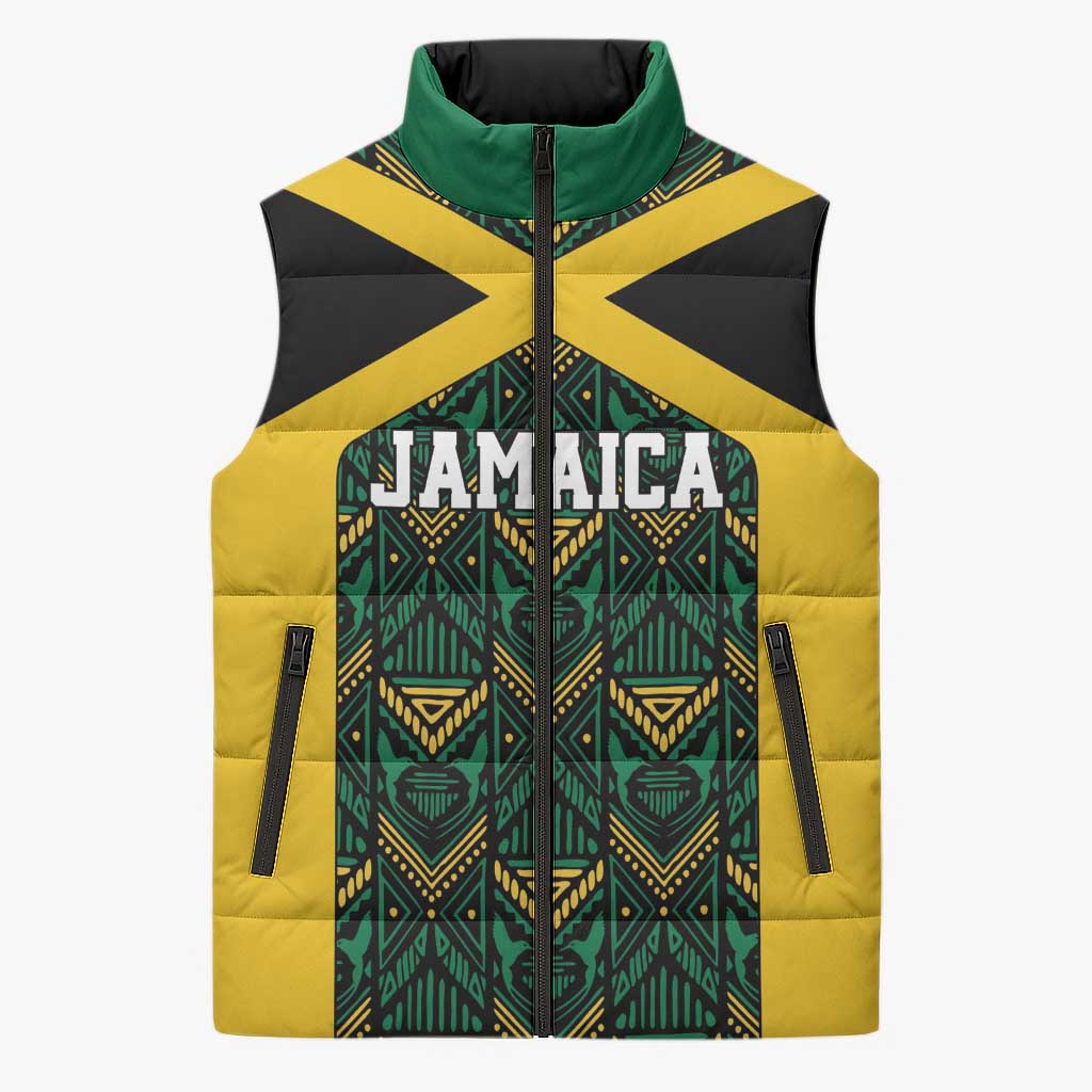 Afro-Jamaicans Football Custom Sleeveless Puffer Jacket Black Ethnic Motifs