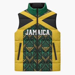 Afro-Jamaicans Football Custom Sleeveless Puffer Jacket Black Ethnic Motifs